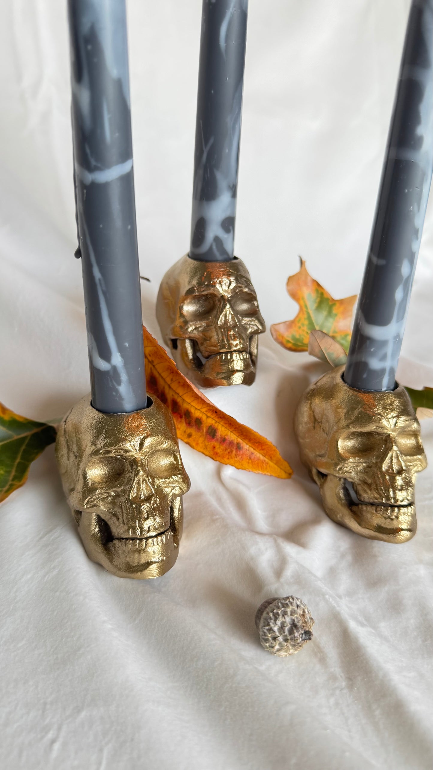 Golden Skull taper candle holders