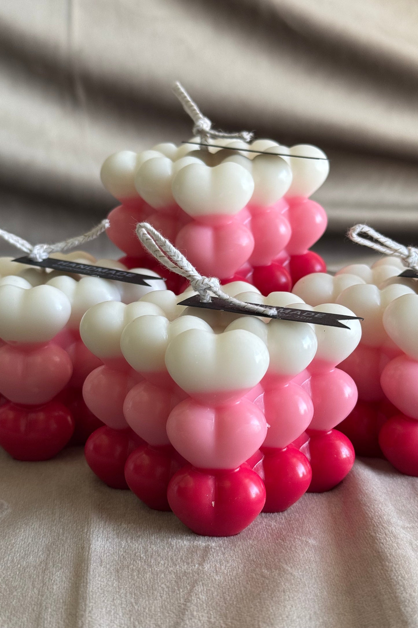 Bailiwick Pink Bubble Heart Pillar Candle