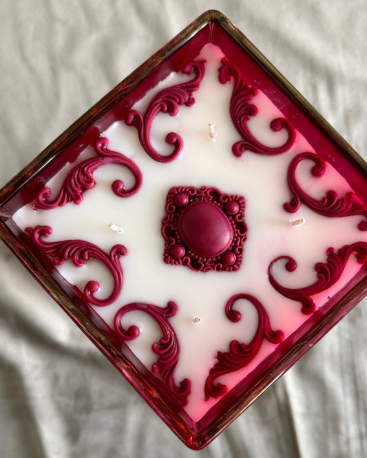 Valentine’s Day candle
coconut apricot soy candle
eucalyptus, citrus fragrance
vintage Czech Bohemian Crystal Ruby Red goblet crystal lid candle romantic ambiance luxury candle gift statement decor candle fresh romantic scent unique candle design