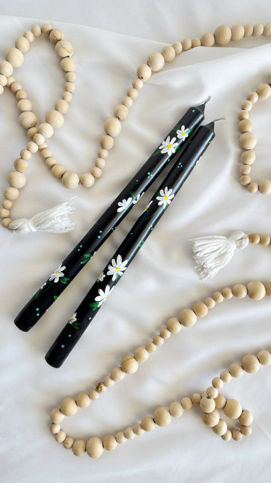 Black Hand-Painted Tapered Candle Set