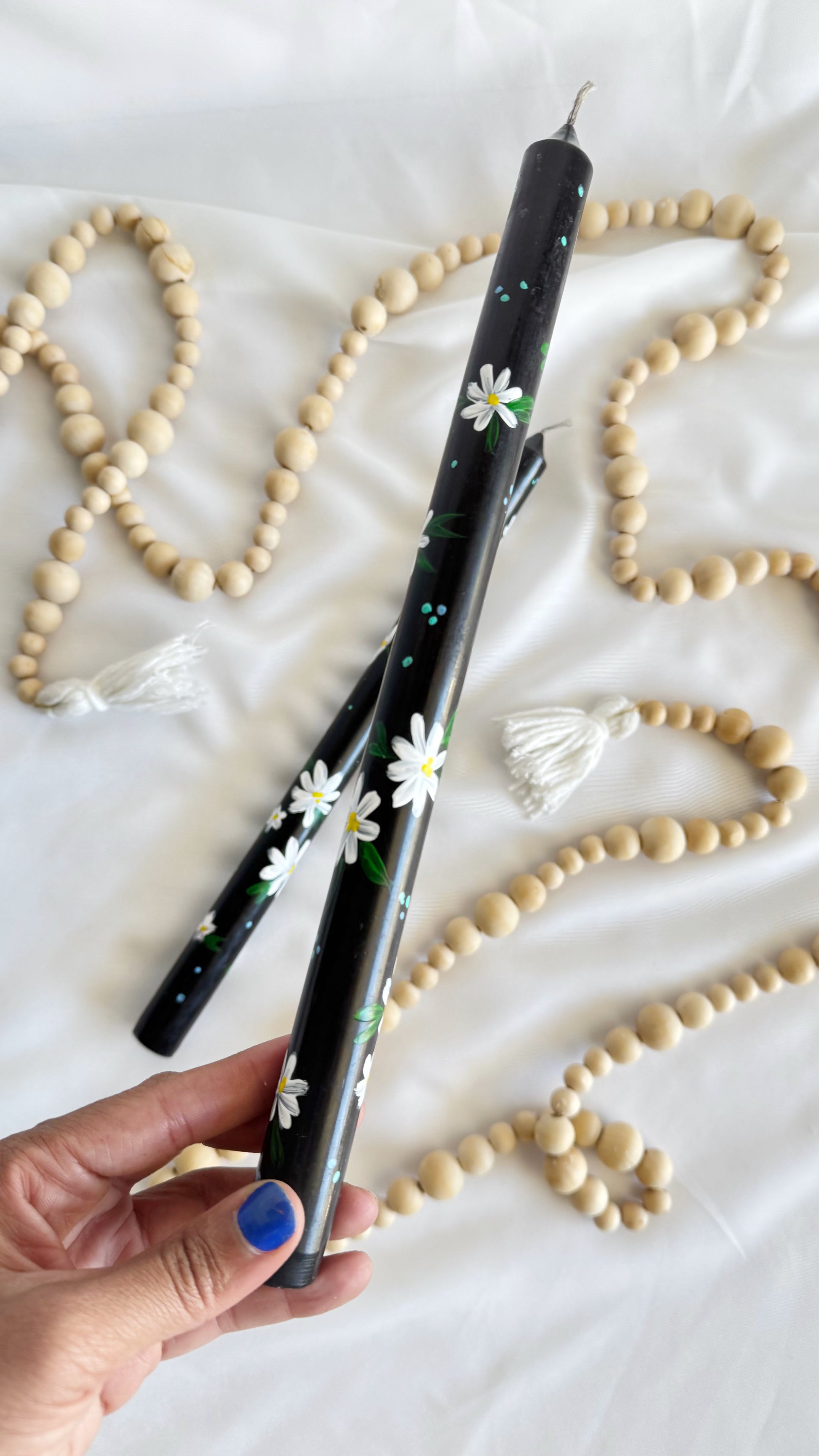 Black Hand-Painted Tapered Candle Set