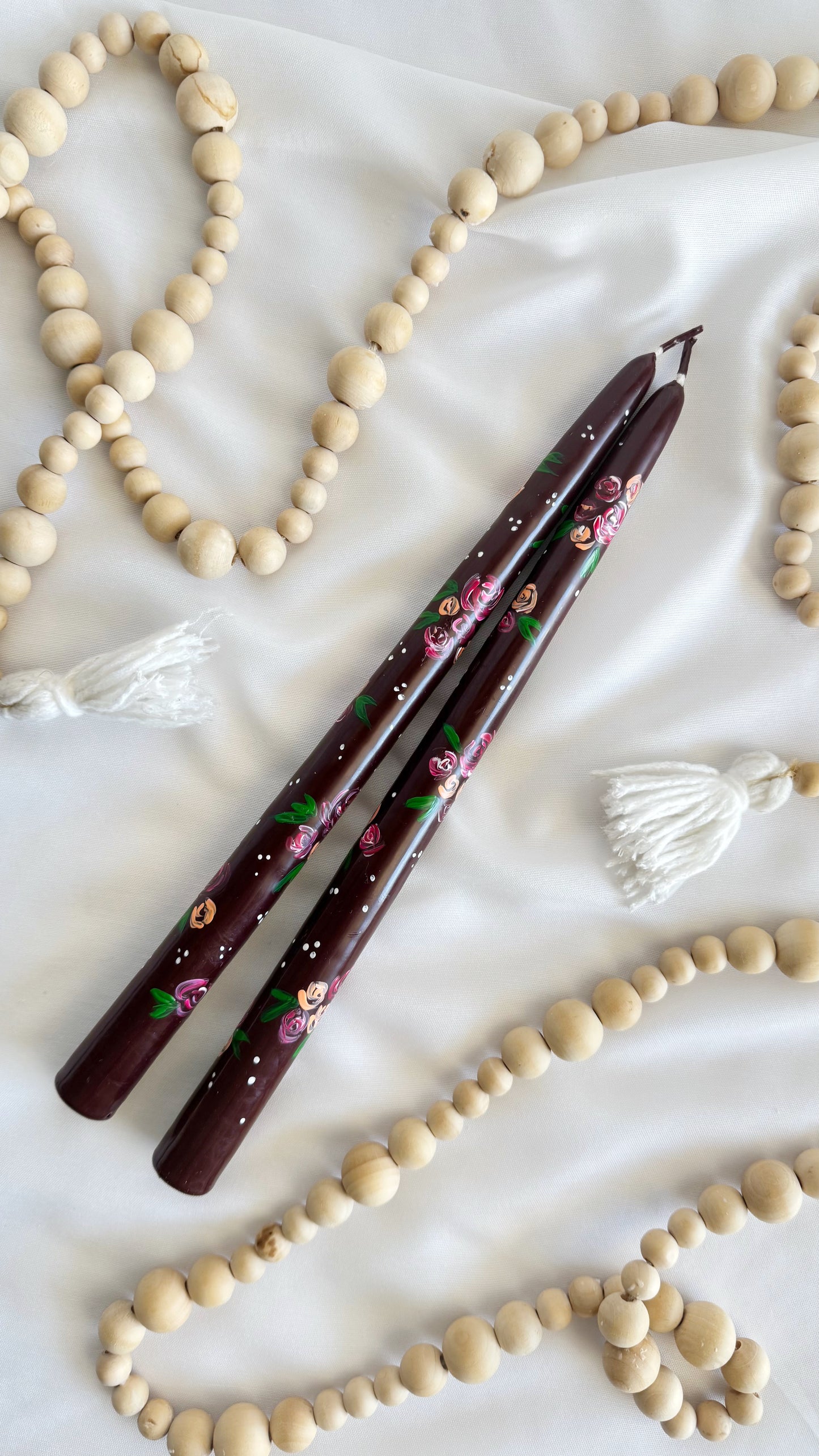 Burgundy Hand-Painted Tapered Candle Set