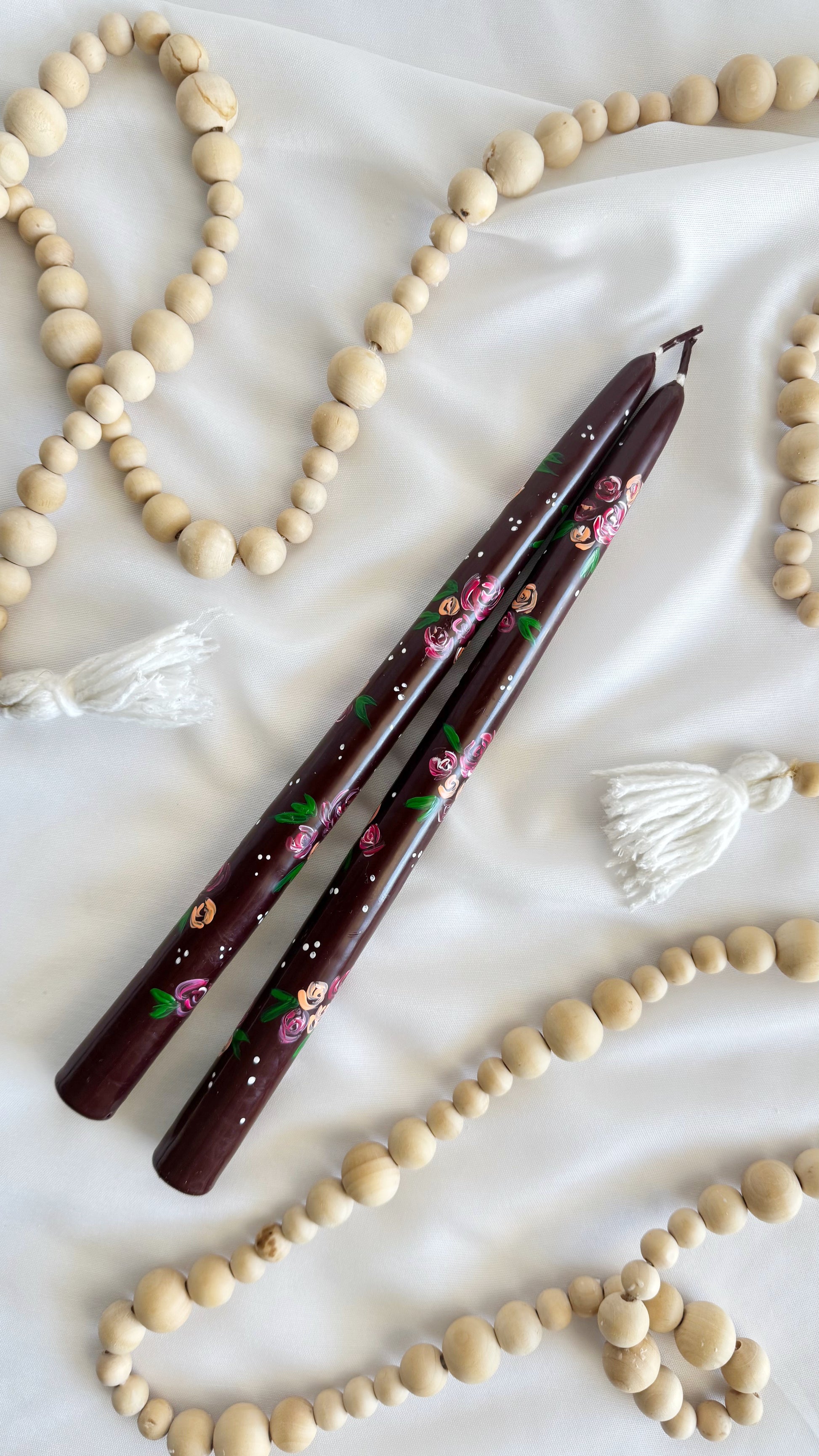 Burgundy Hand-Painted Tapered Candle Set