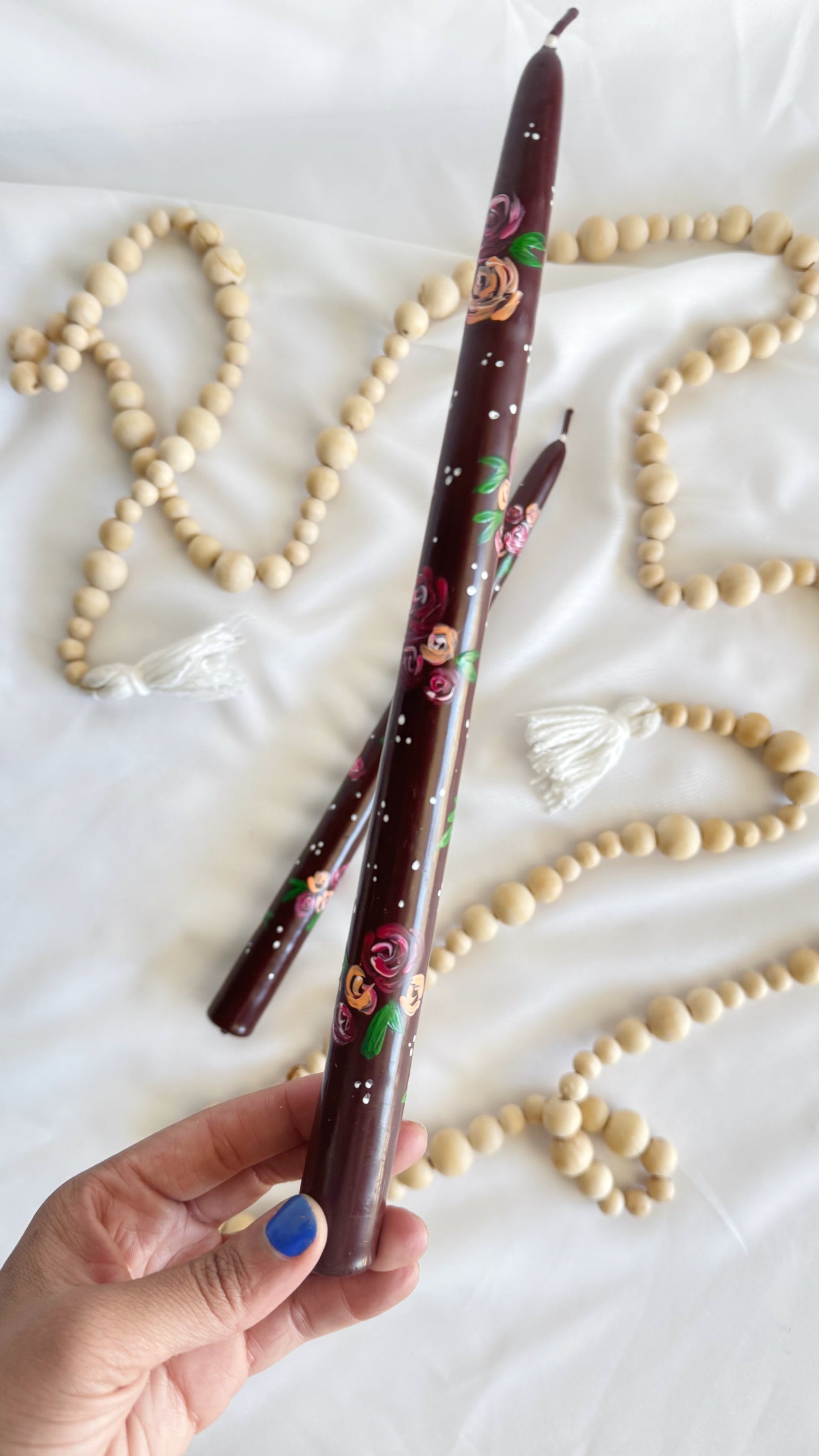 Burgundy Hand-Painted Tapered Candle Set