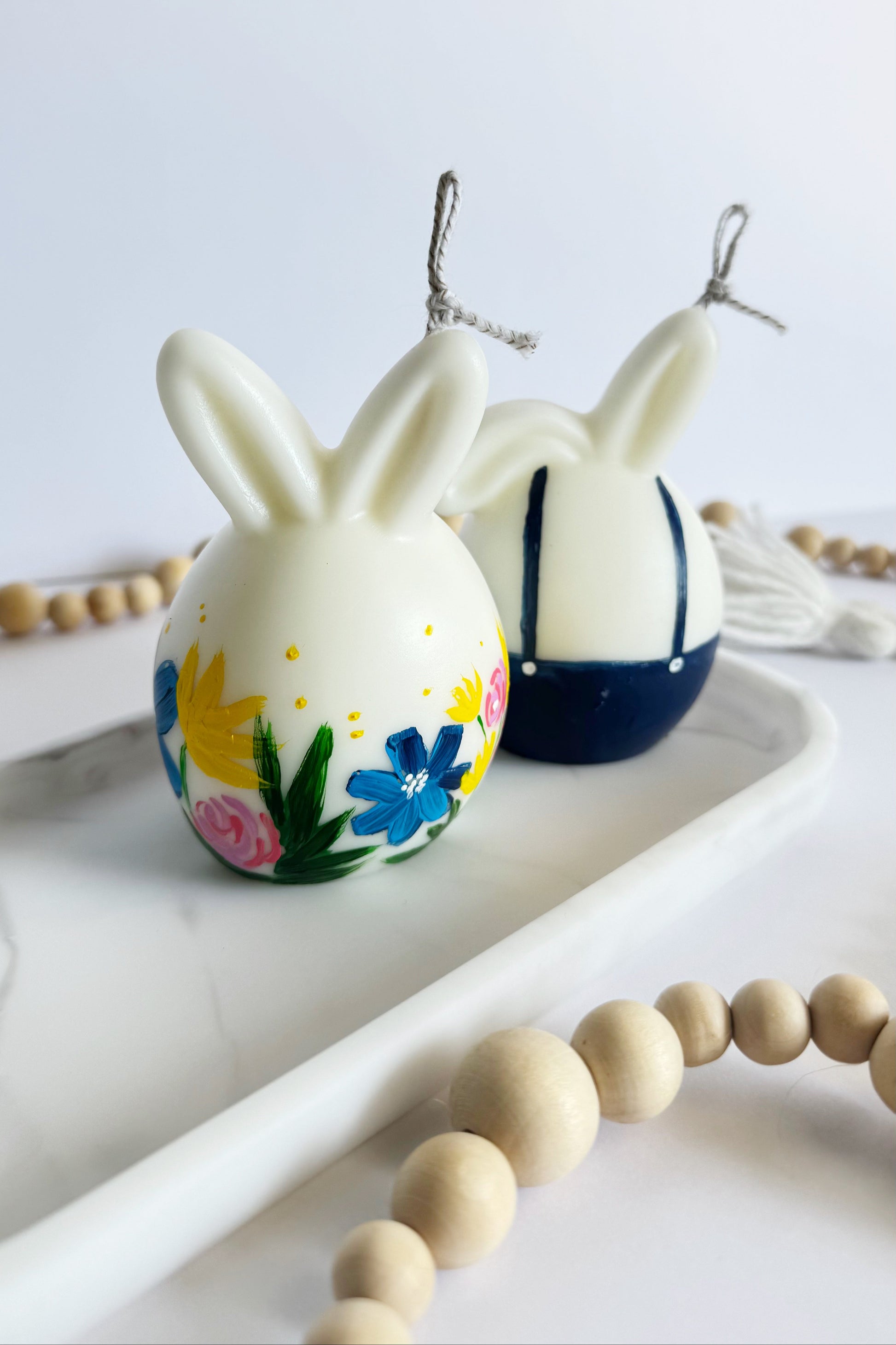 Hand-Painted Bunny Pillar Candle Set, a charming duo perfect for Easter decor gift