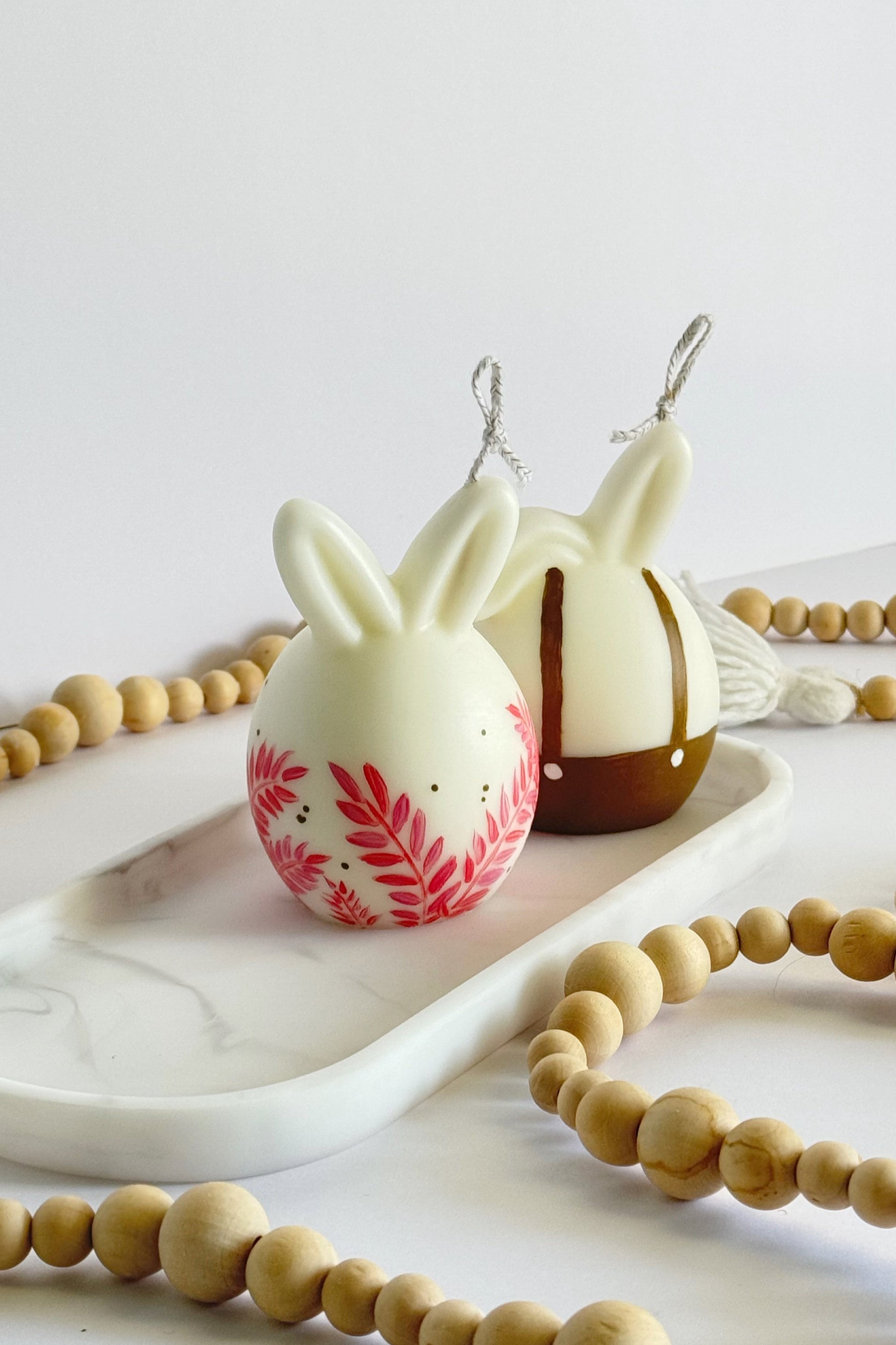 Hand-Painted Bunny Pillar Candle Set, a charming duo perfect for Easter decor or thoughtful gifting