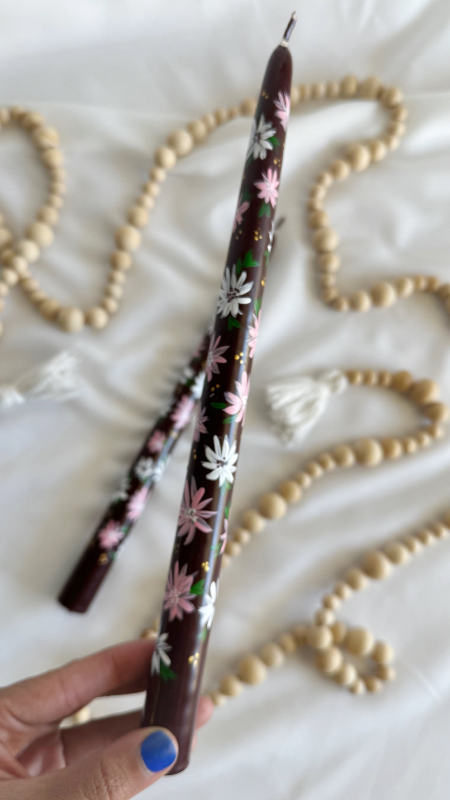 Burgundy Hand-Painted Tapered Candle Set