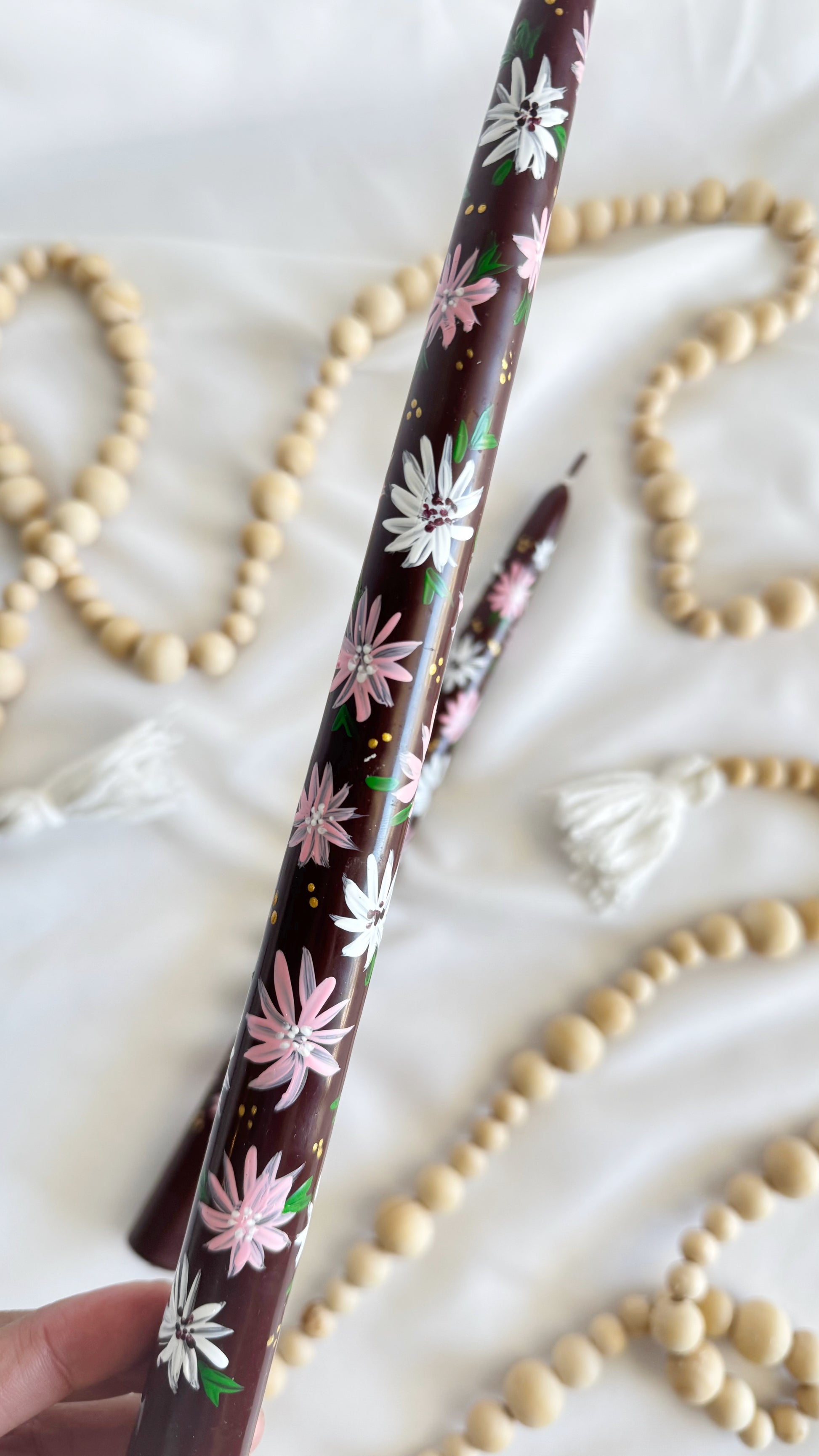 Burgundy Hand-Painted Tapered Candle Set