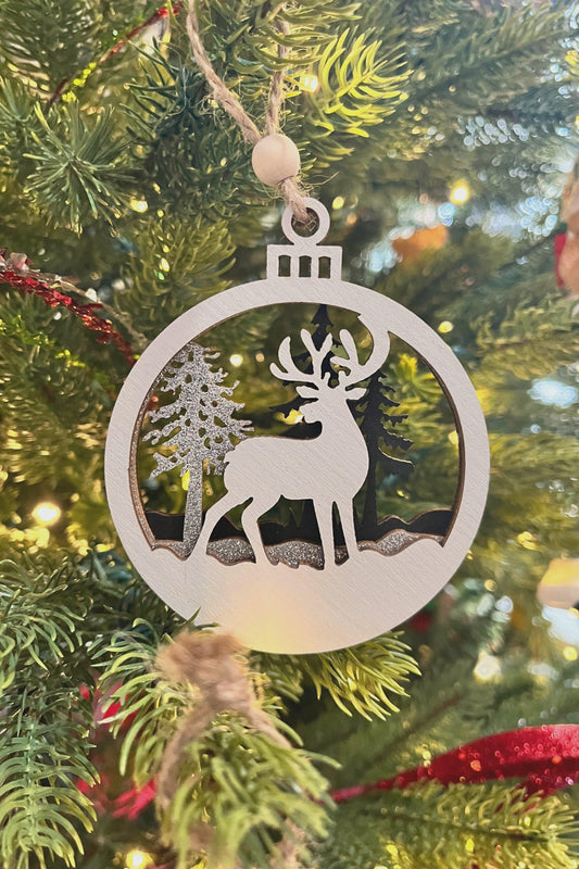 3D Forest Scene Ornament | White Stag