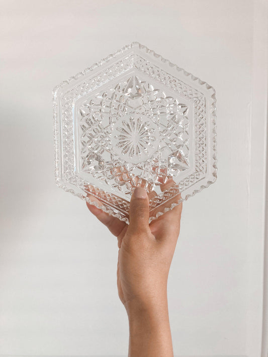 Pillar Candle Dish | Hexagon Clear Glass Saucers