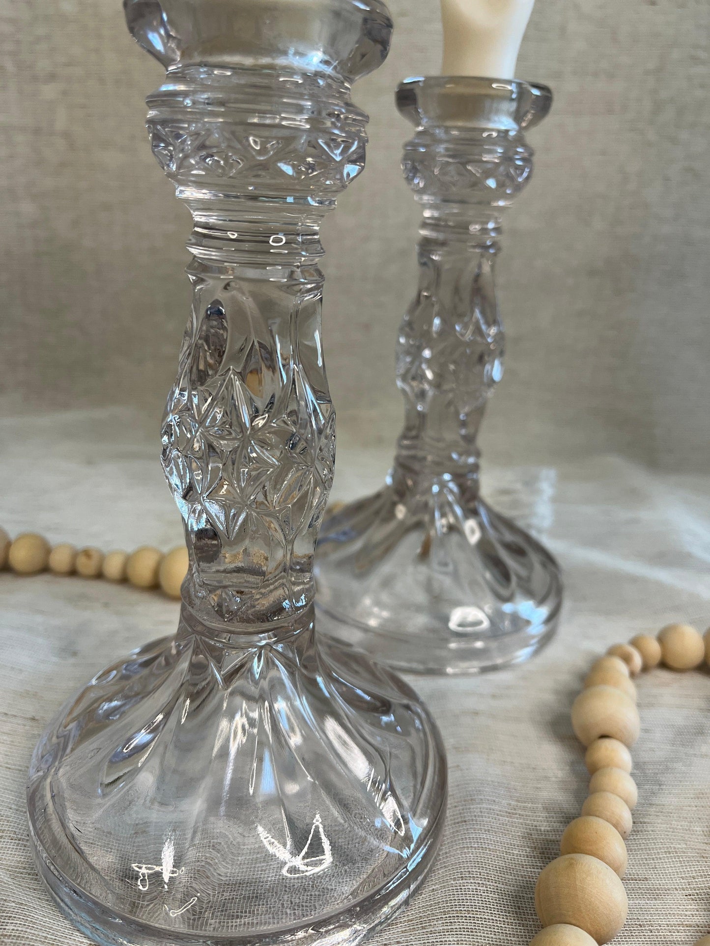 Set of 2, Vintage Glass Candle Holders