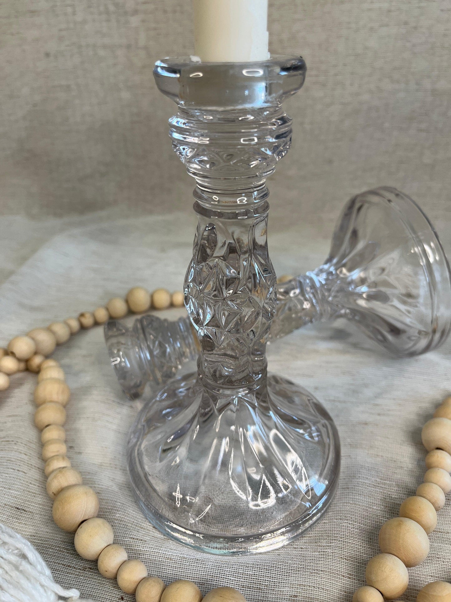 Set of 2, Vintage Glass Candle Holders
