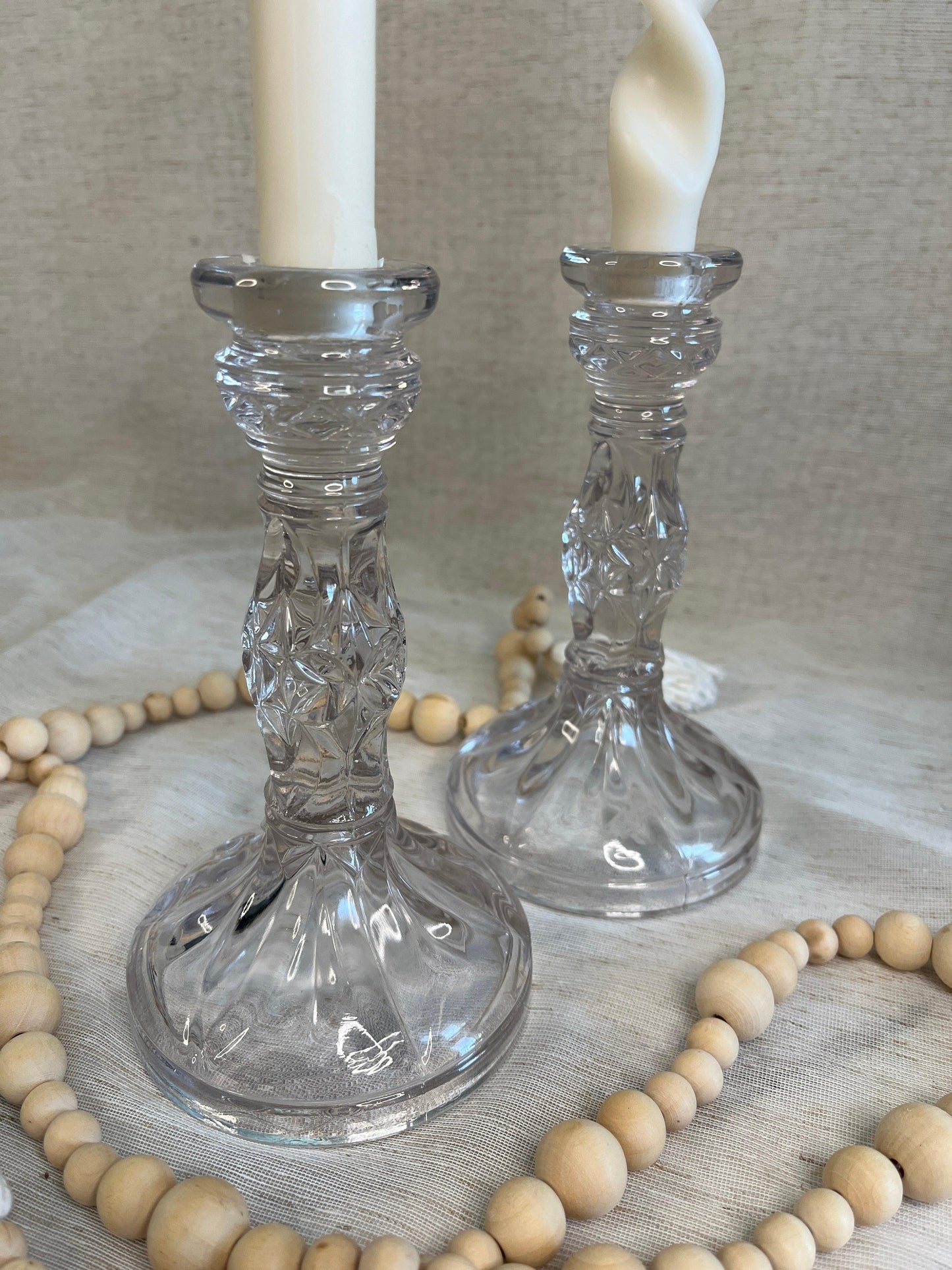 Set of 2, Vintage Glass Candle Holders