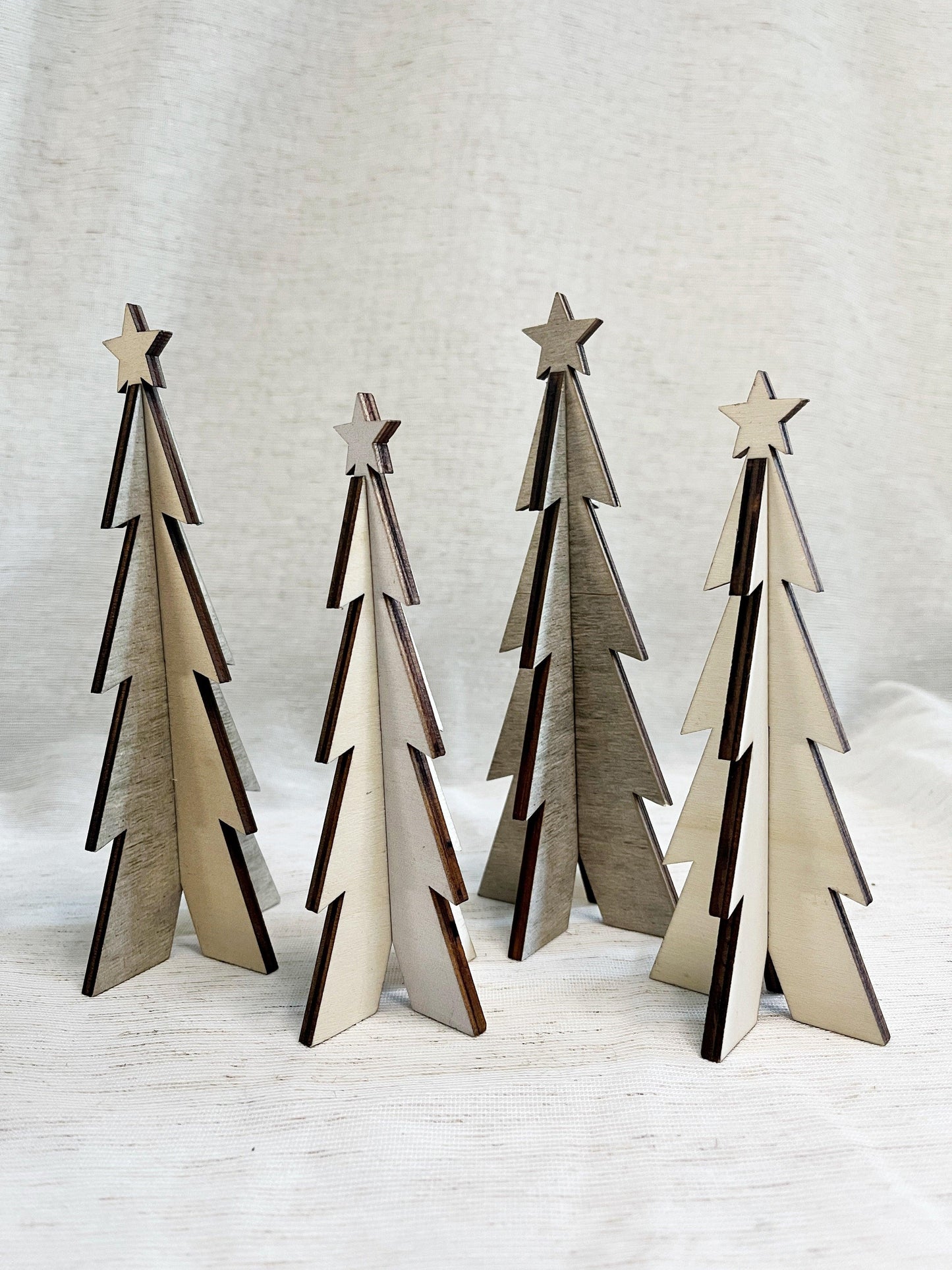 Set of 2, Cutout Wooden Christmas Trees