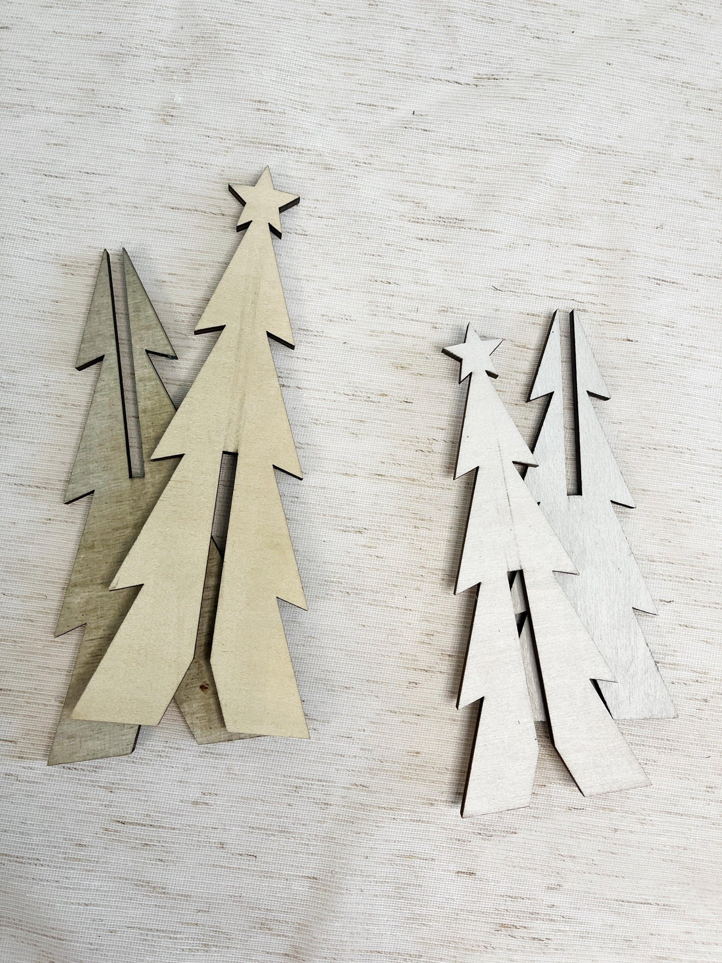 Set of 2, Cutout Wooden Christmas Trees