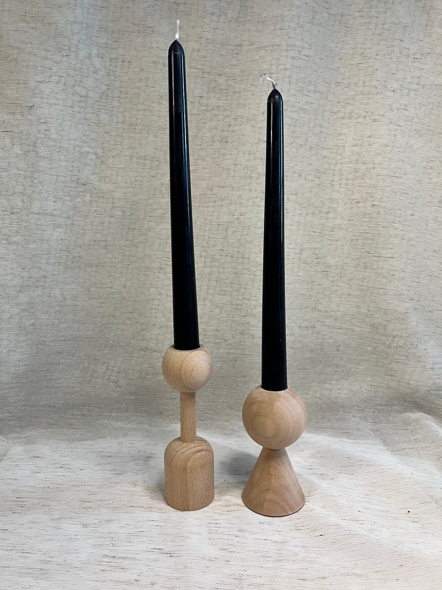 Set of 2, Natural Wood Candlestick Holders