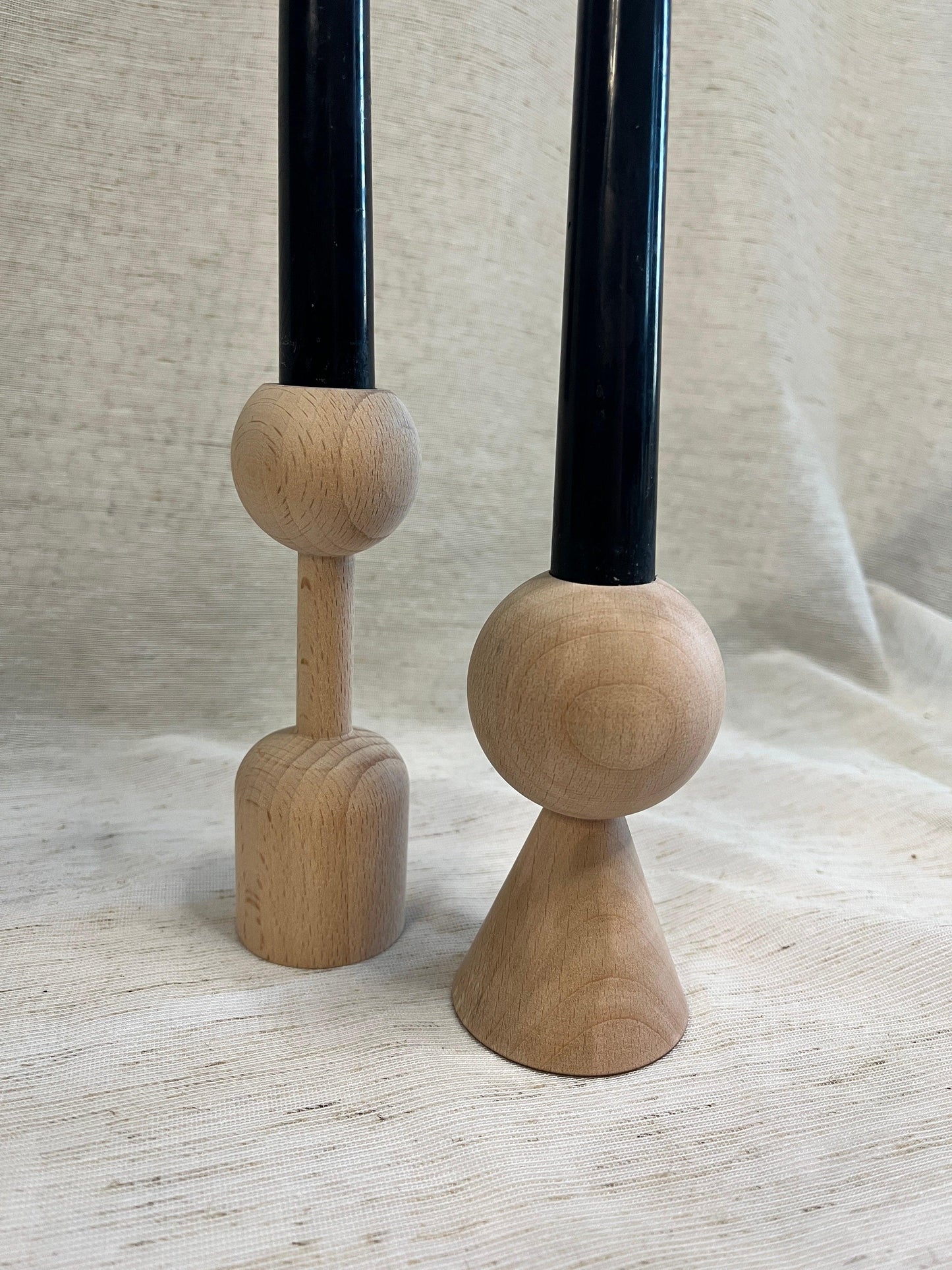 Set of 2, Natural Wood Candlestick Holders