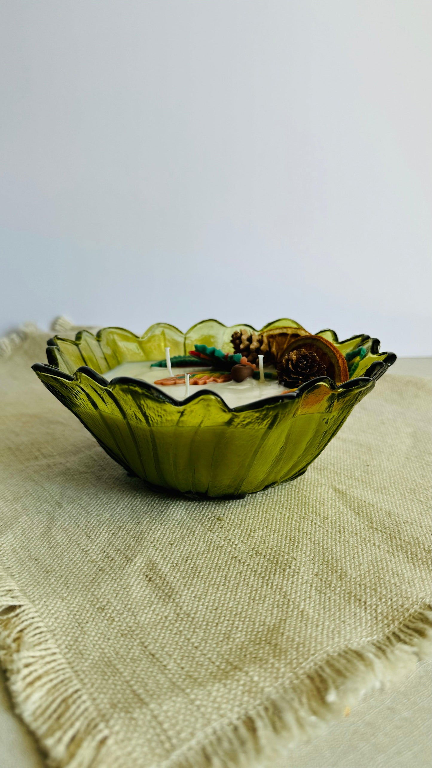 "Fall In Love" Vintage Green Glass Candle