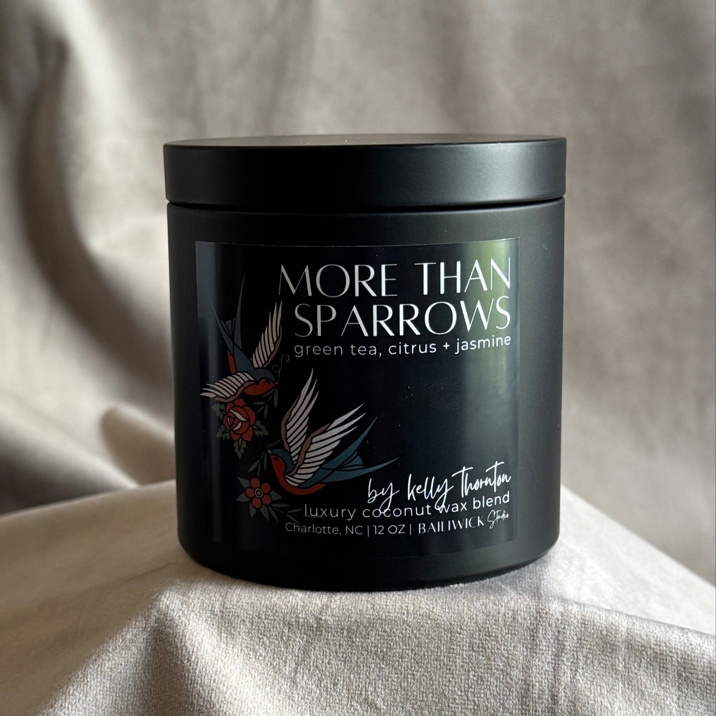 coconut apricot wax More than Sparrows Christian art faith-based candle green tea lemongrass