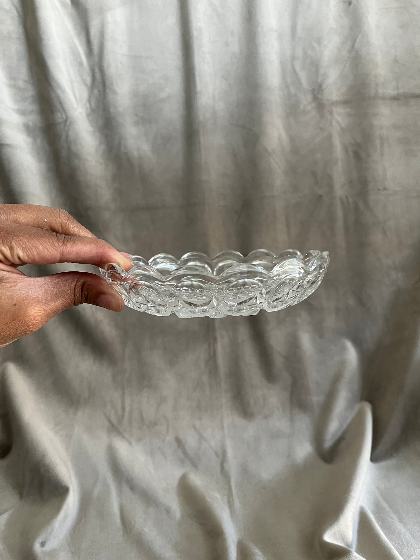 Pillar Candle Dish | Deep Etched Clear Glass Saucer