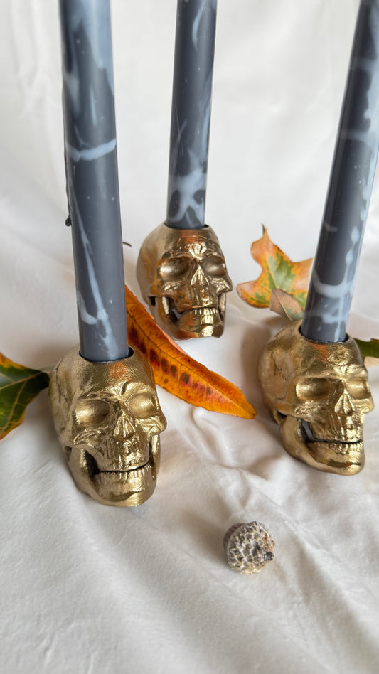 Golden Skull taper candle holders