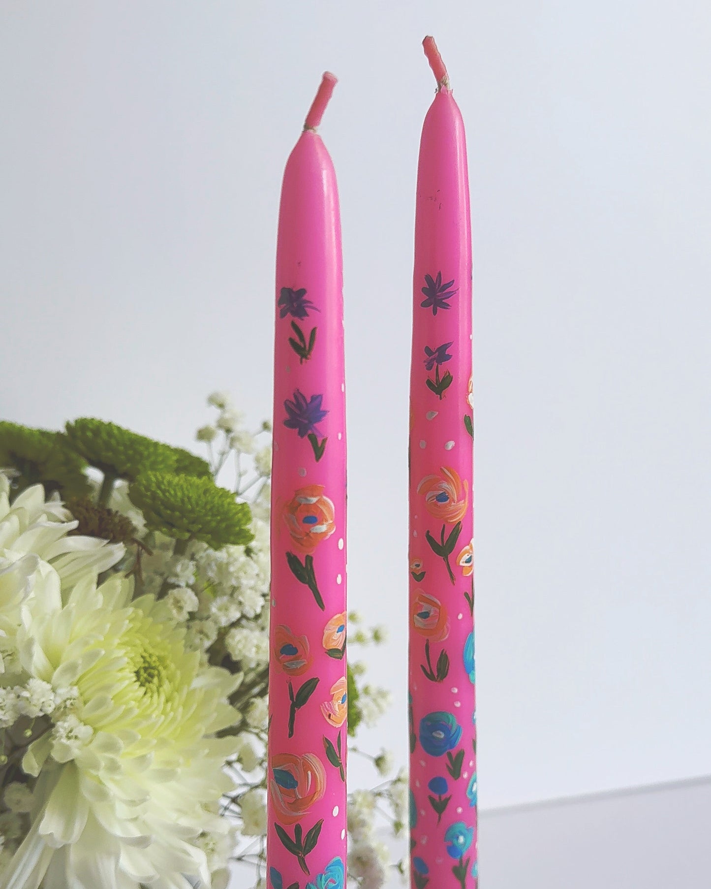 Pink Handpainted 12” tapered candles (set of 2)