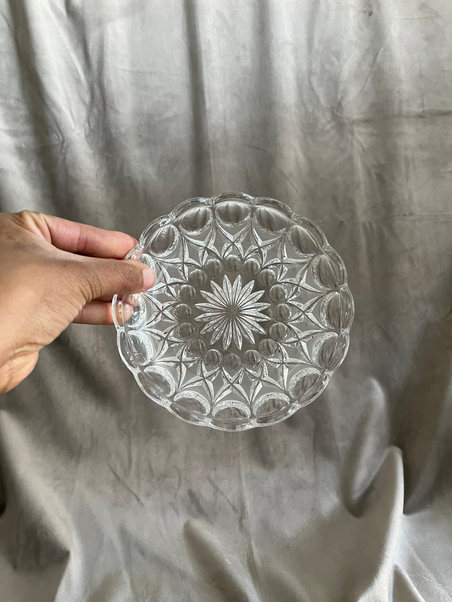 Pillar Candle Dish | Deep Etched Clear Glass Saucer