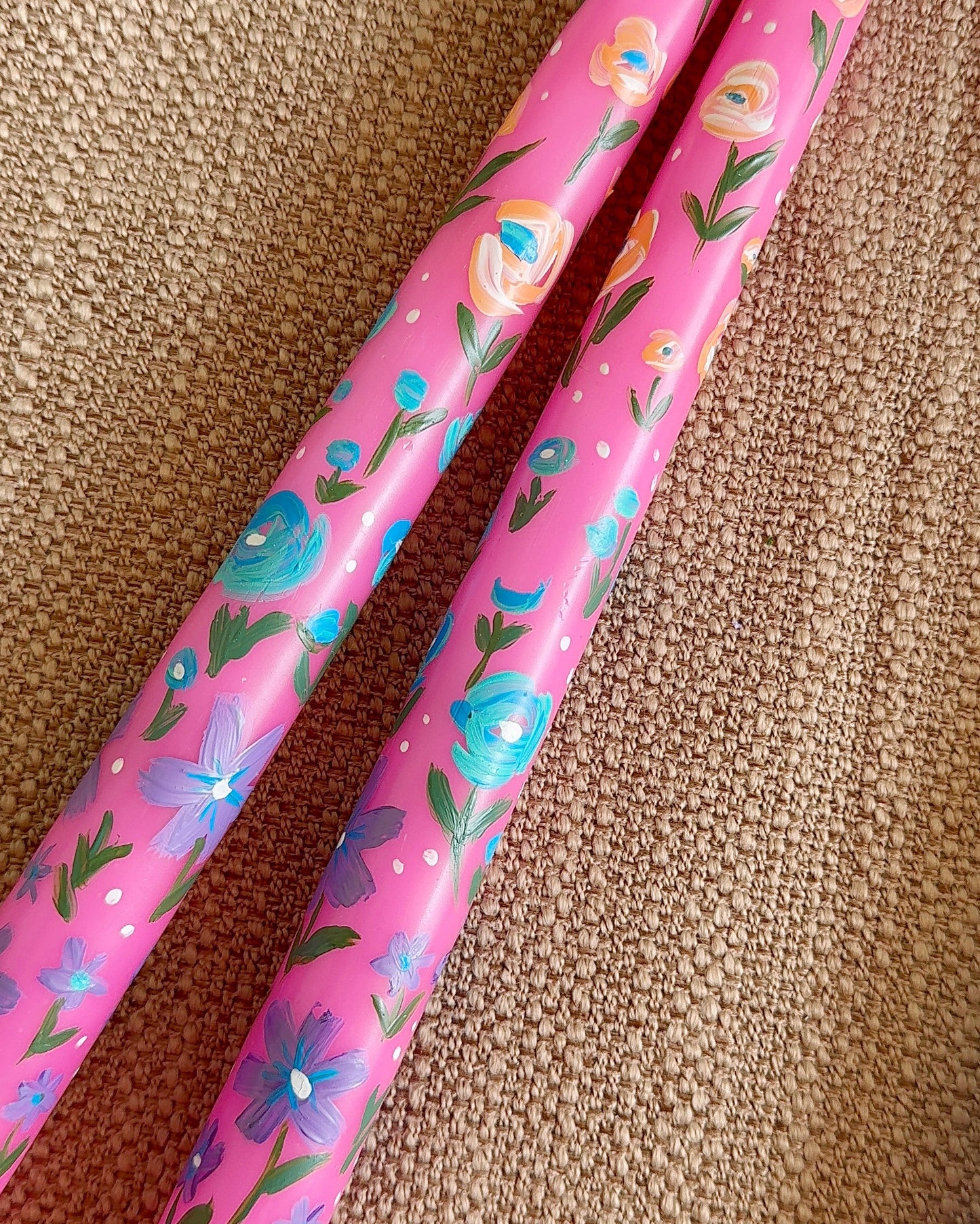 hand painted pink tapered candles