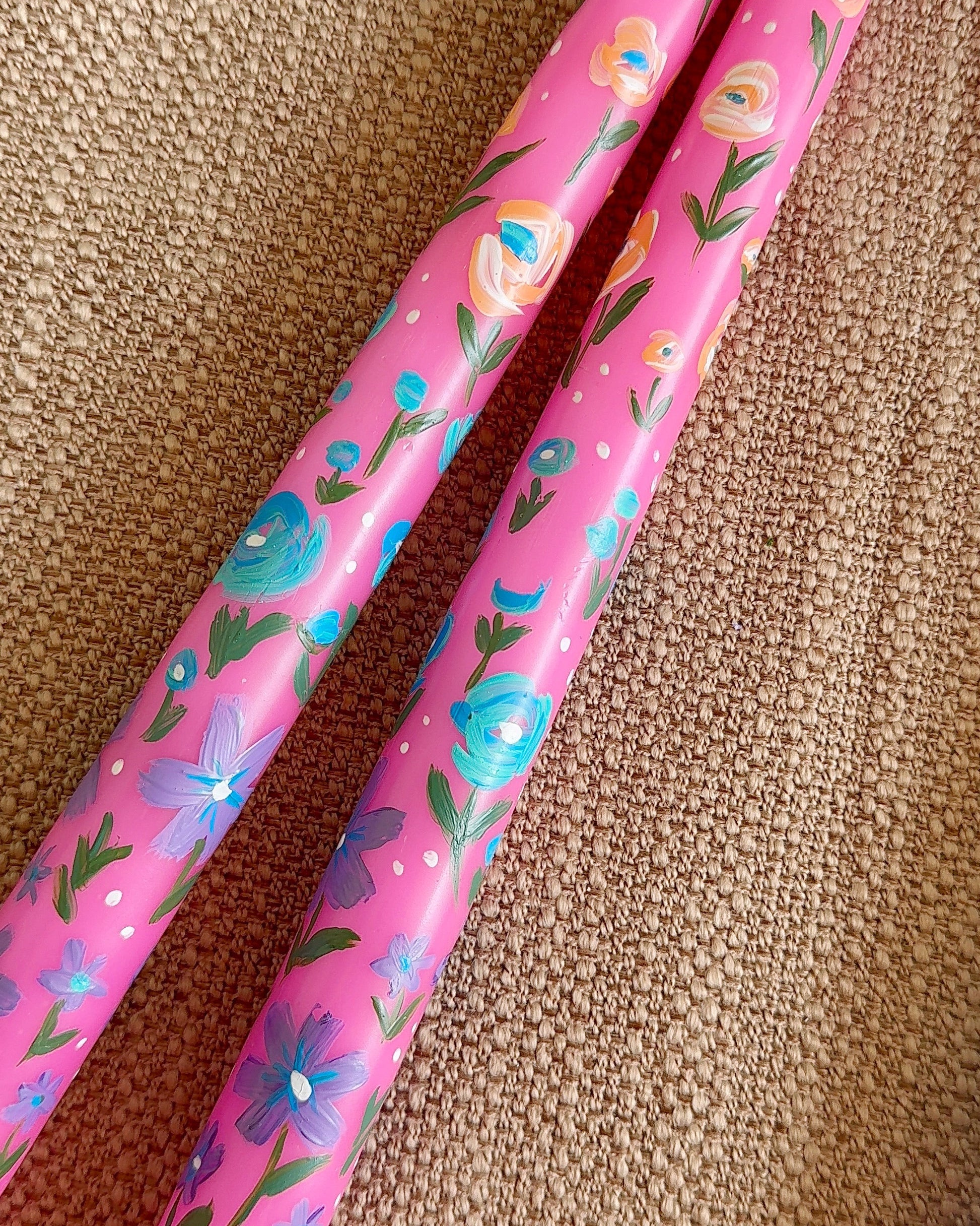 hand painted pink tapered candles