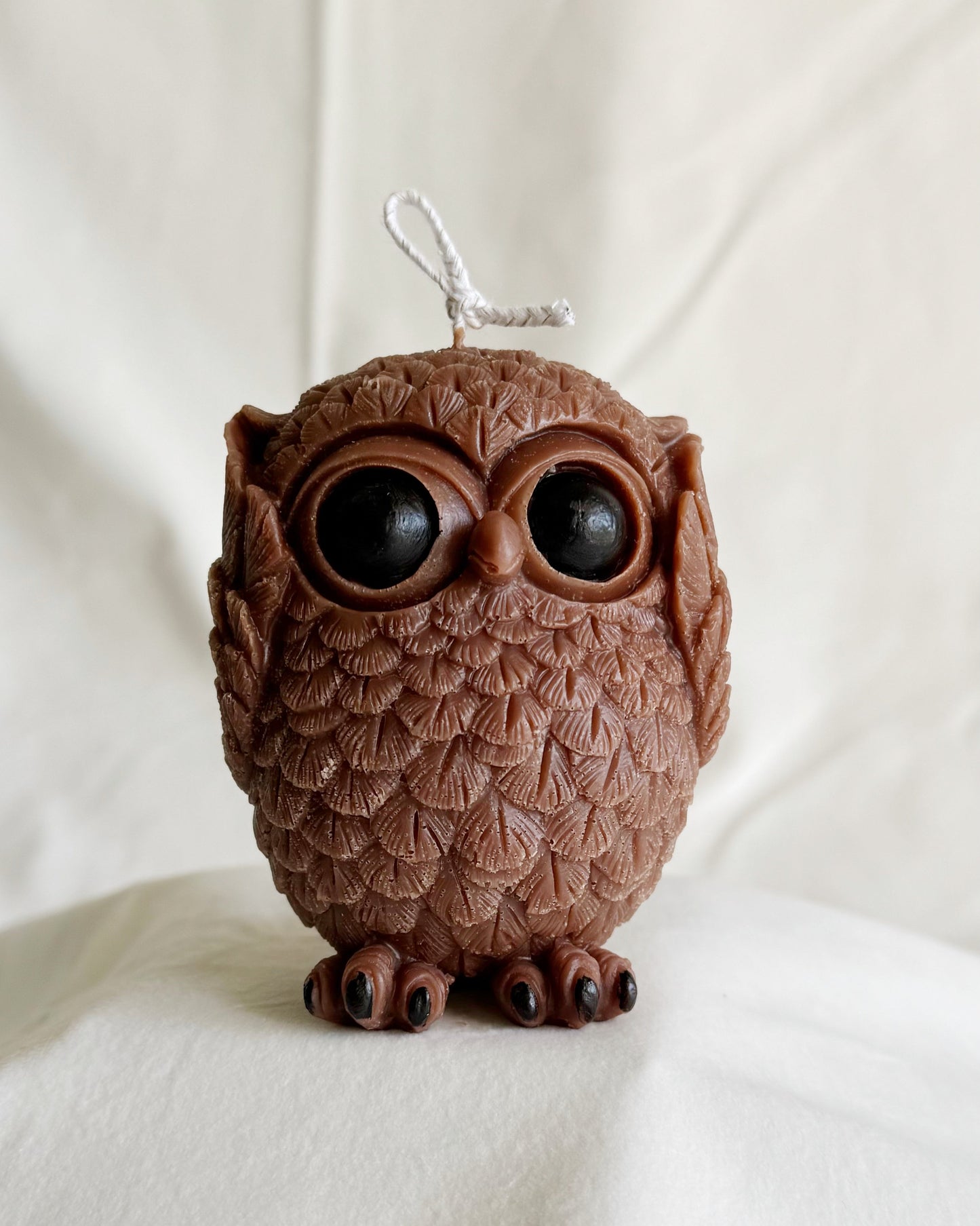 Brown owl-shaped candle autumn and fall themed woodland creature candle
