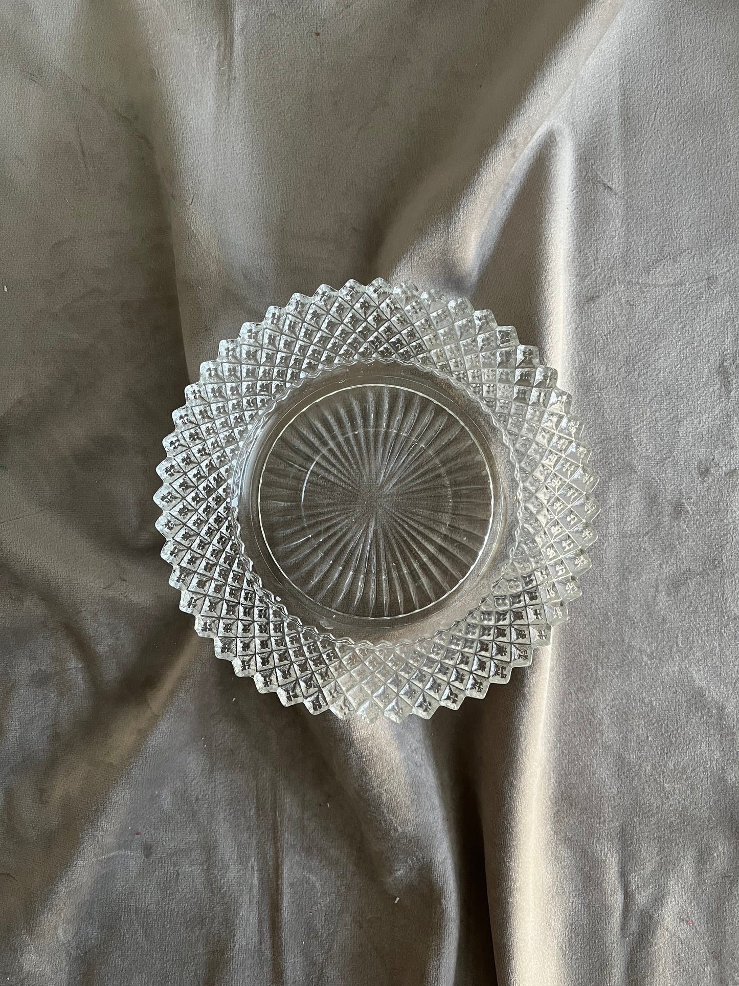 Pillar Candle Dish | Round Geometric Clear Glass Saucer