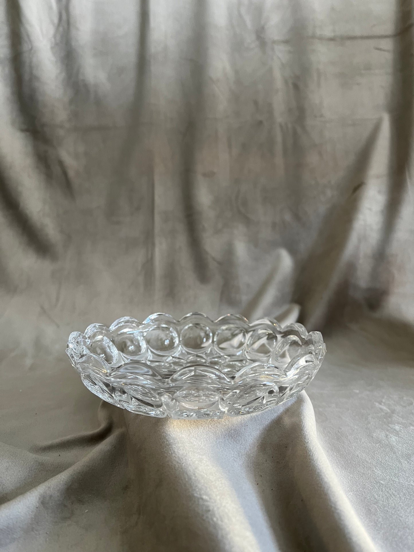 Pillar Candle Dish | Deep Etched Clear Glass Saucer