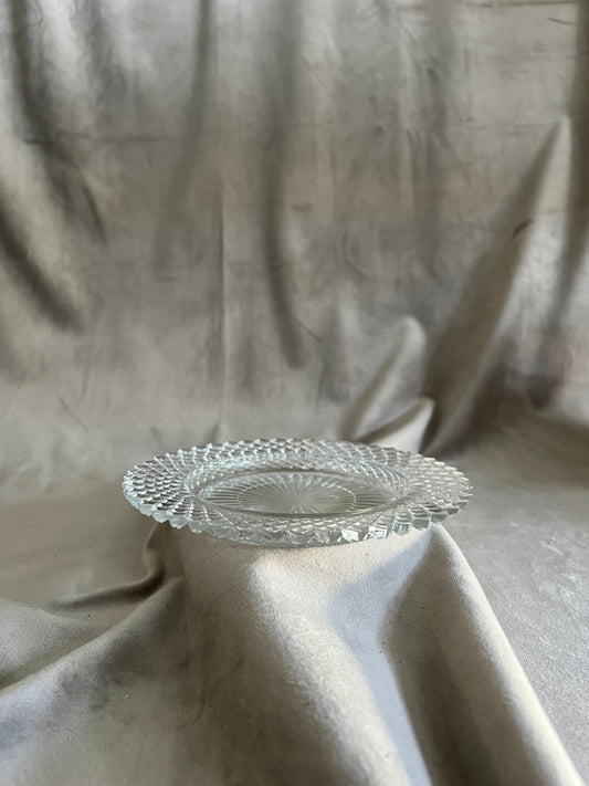 Pillar Candle Dish | Round Geometric Clear Glass Saucer