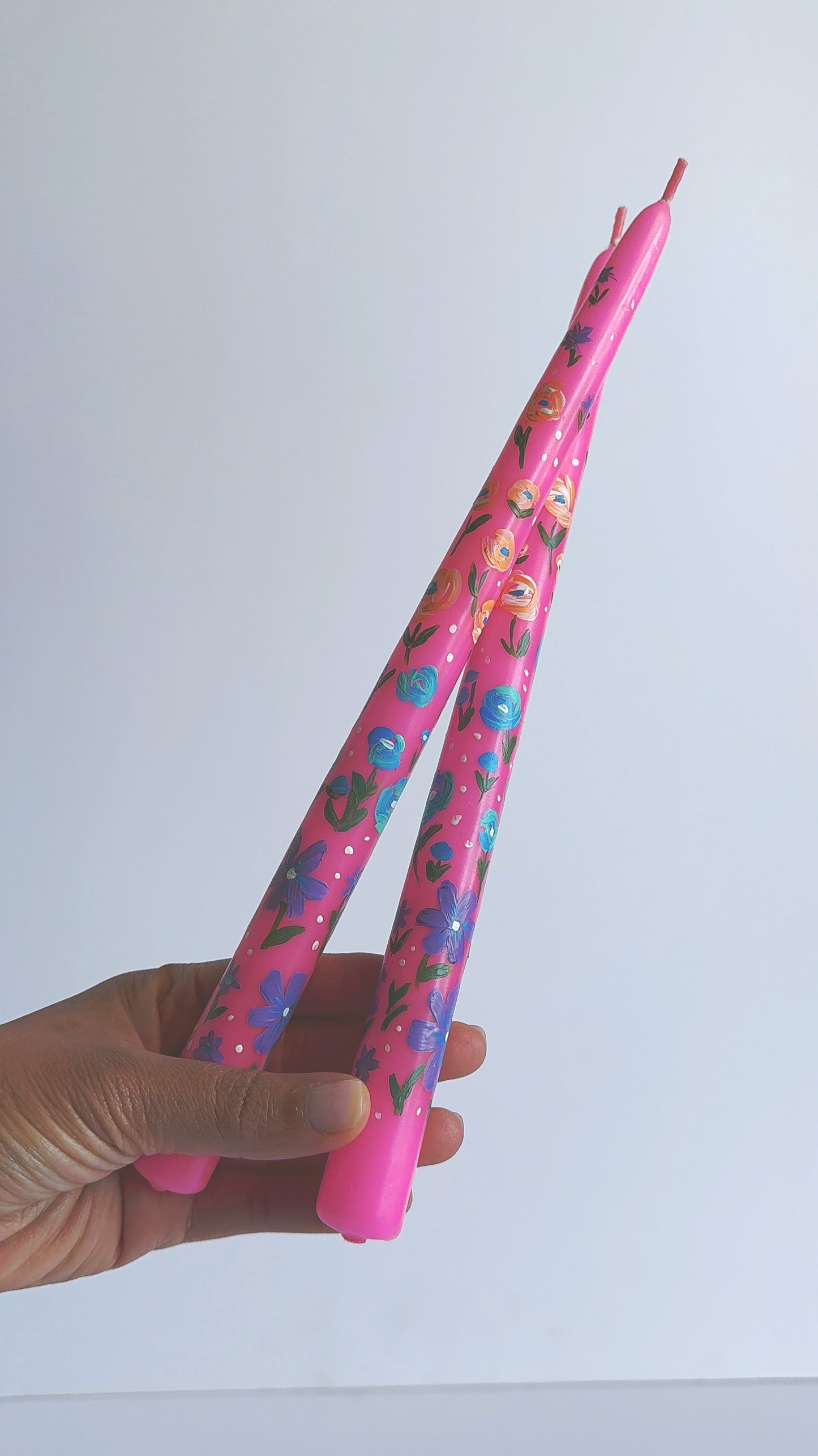 Pink Handpainted 12” tapered candles (set of 2)