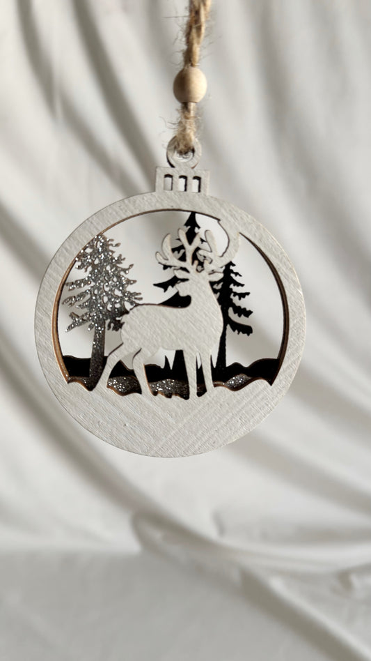3D Forest Scene Ornament | White Stag