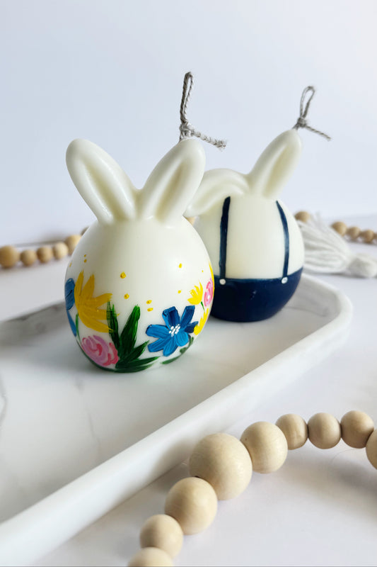 Hand-Painted Bunny Pillar Candle Set, a charming duo perfect for Easter decor gift