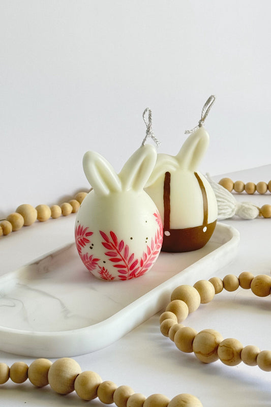 Hand-Painted Bunny Pillar Candle Set, a charming duo perfect for Easter decor or thoughtful gifting