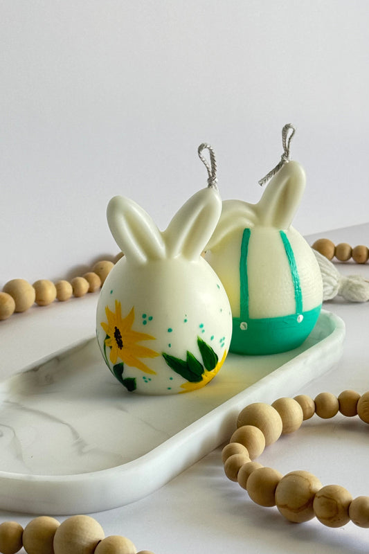 Hand-Painted Bunny Pillar Candle Set, a charming duo perfect for Easter decor or thoughtful gifting