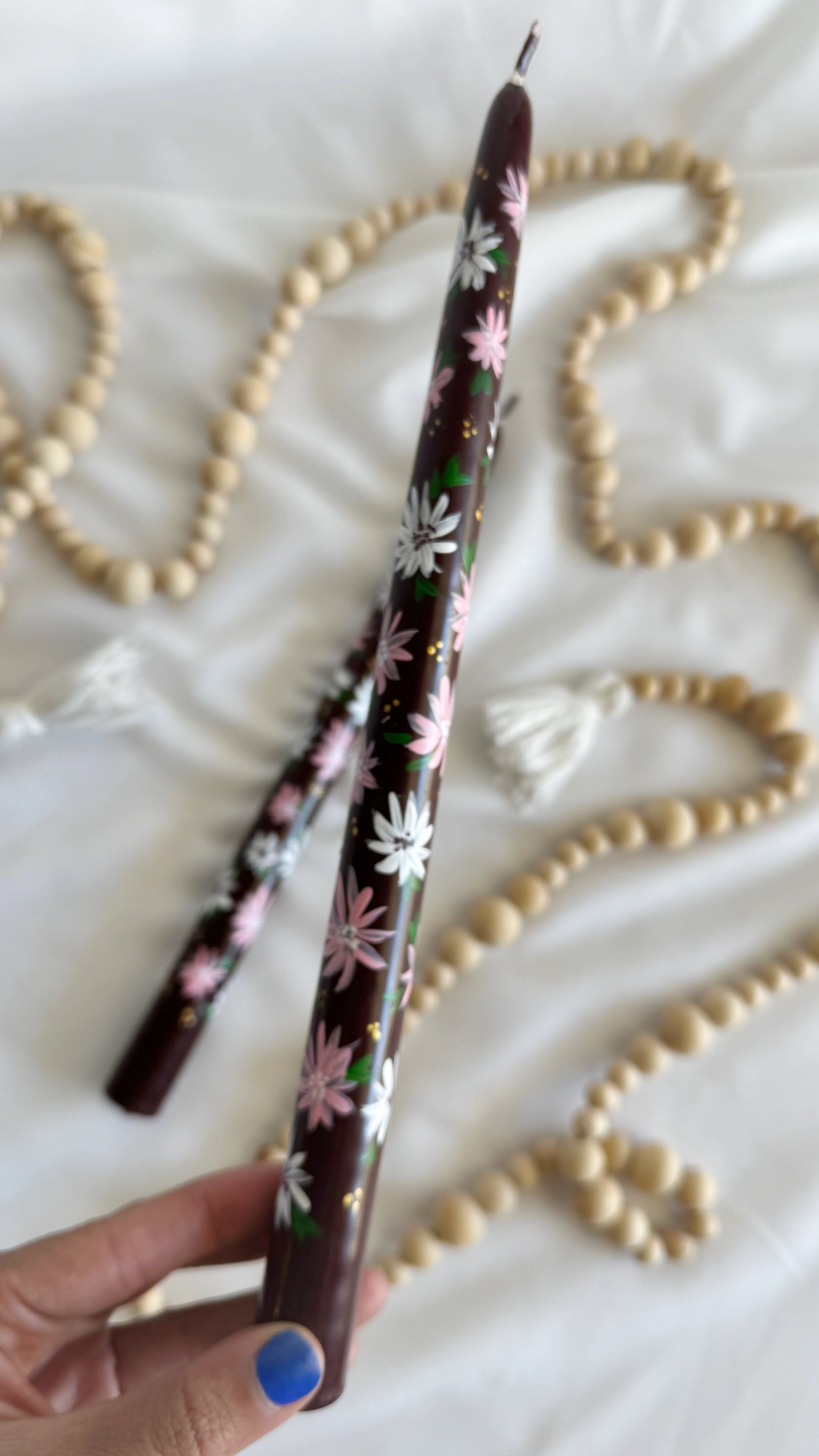 Burgundy Hand-Painted Tapered Candle Set