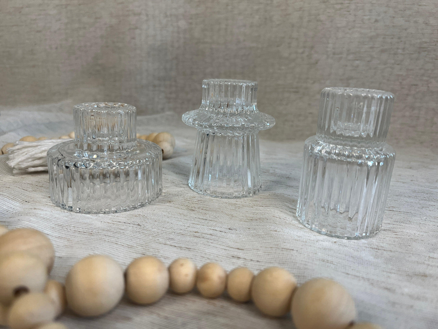 Set of 3, Clear Glass Tealight/Candlestick Holders