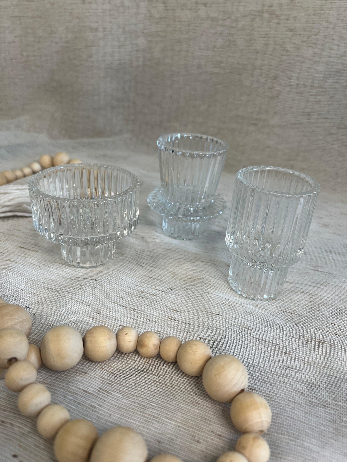 Set of 3, Clear Glass Tealight/Candlestick Holders