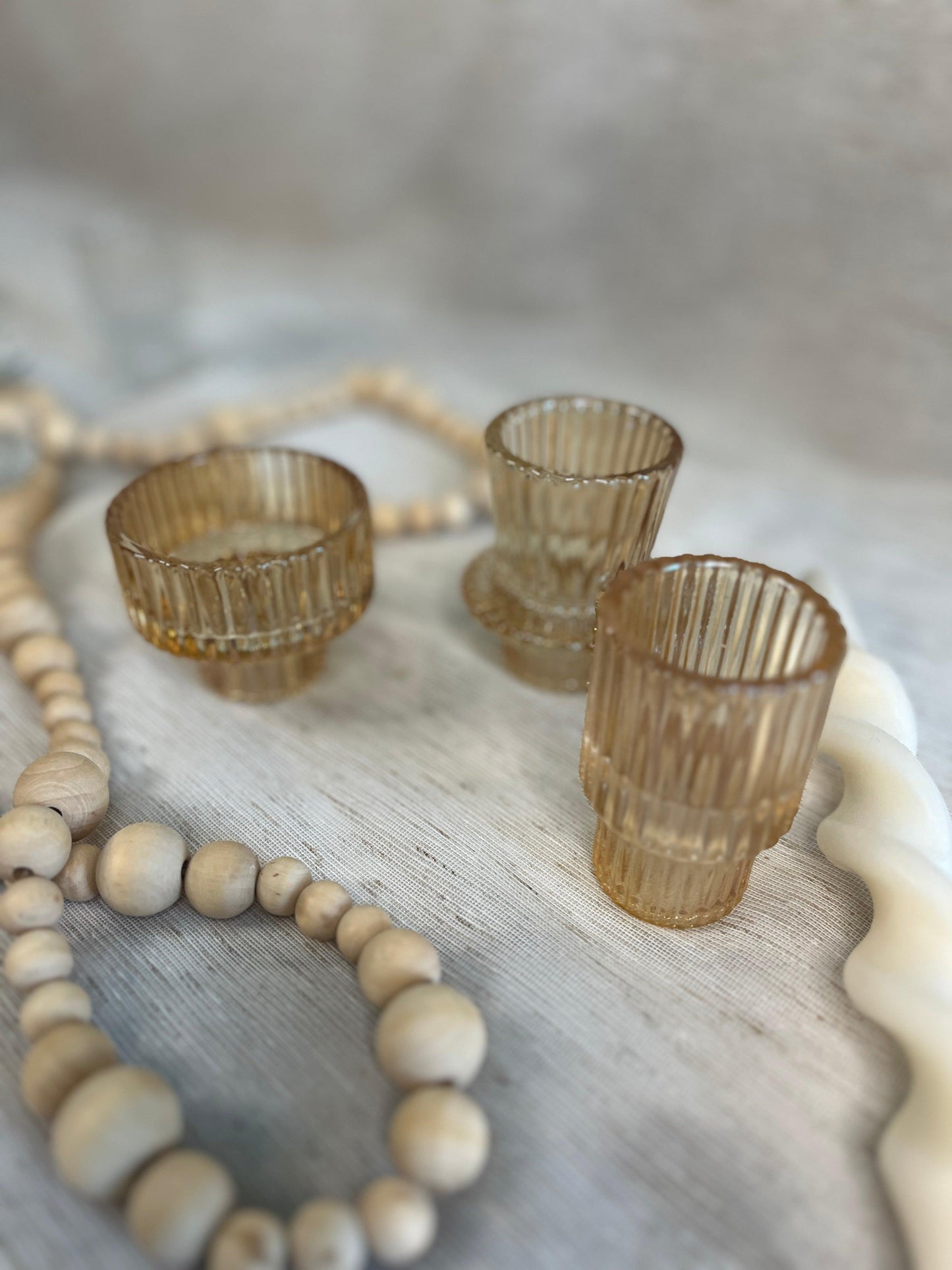 Set of 3, Iridescent Amber Glass Tealight/Candlestick Holders