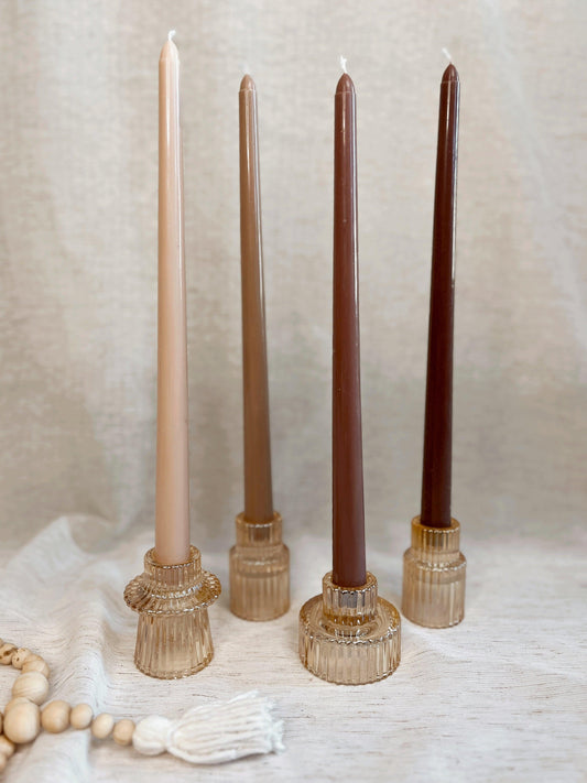 Set of 4, Neutral/Taupe Tapered Candles