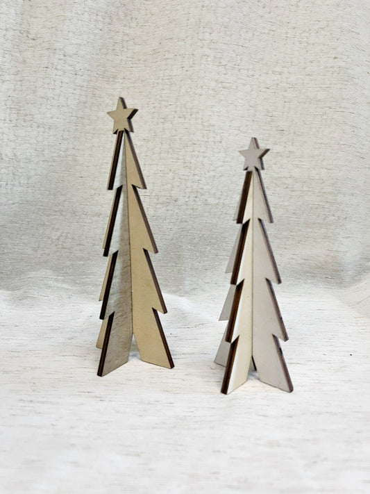 Set of 2, Cutout Wooden Christmas Trees