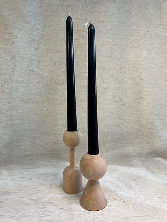 Set of 2, Natural Wood Candlestick Holders