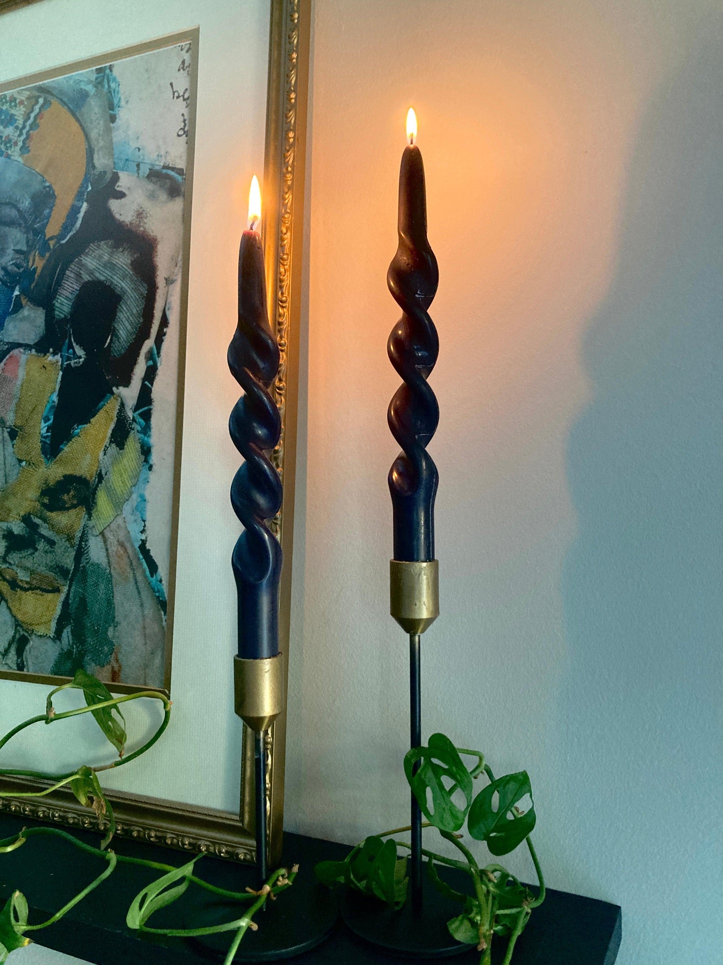 Set of 2, Black Spiral Tapered Candles