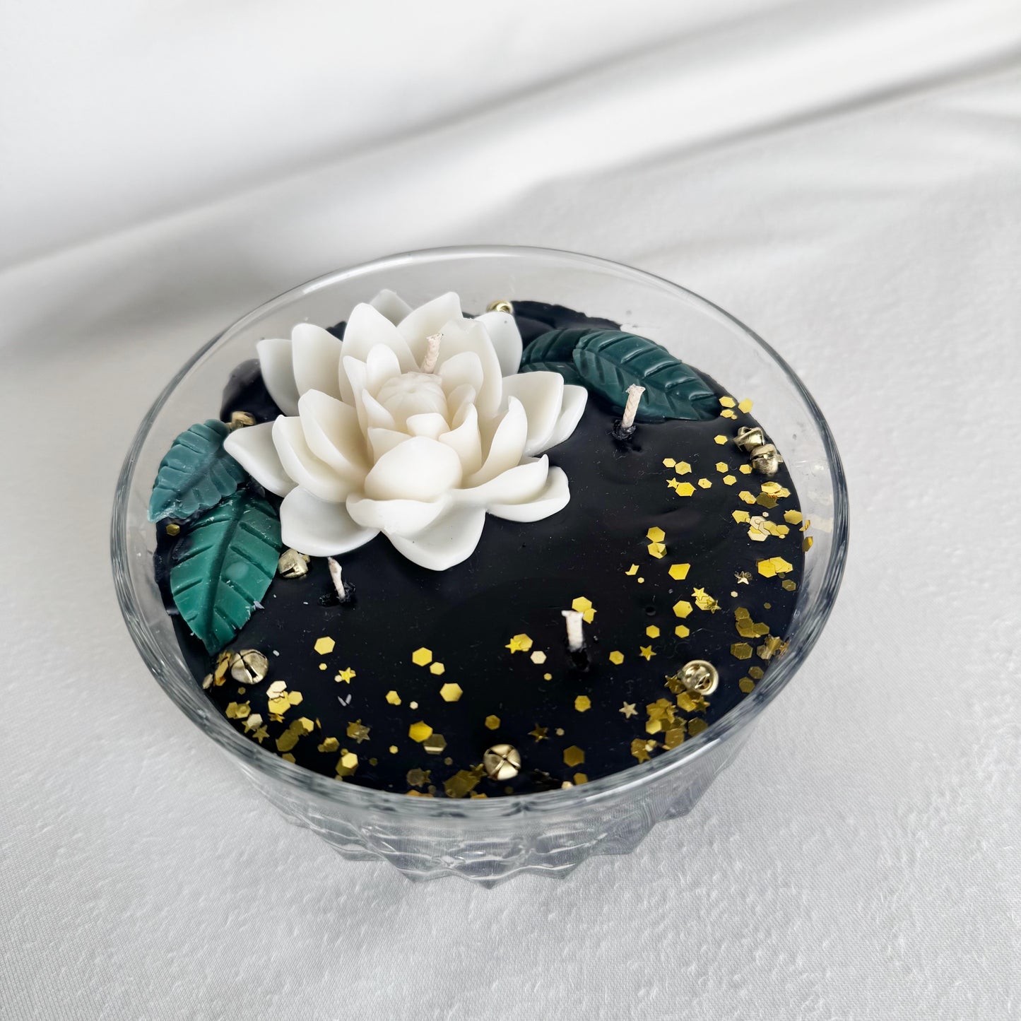 black decorative candle holiday christmas white flowers