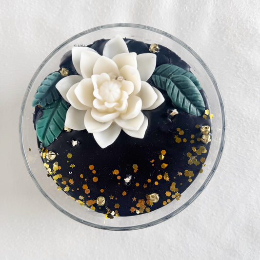 black decorative candle holiday christmas white flowers