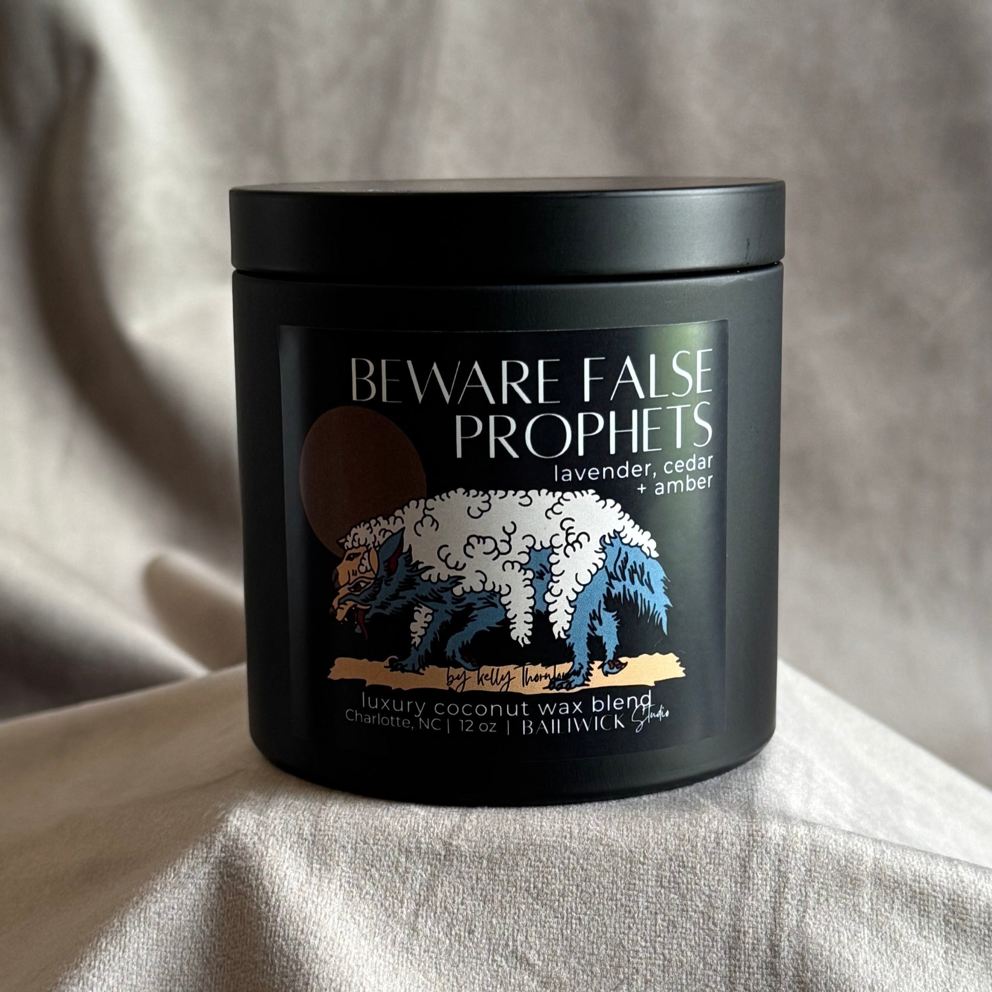 coconut apricot wax Beware False Prophets Christian art faith based candle lavender cedar amber