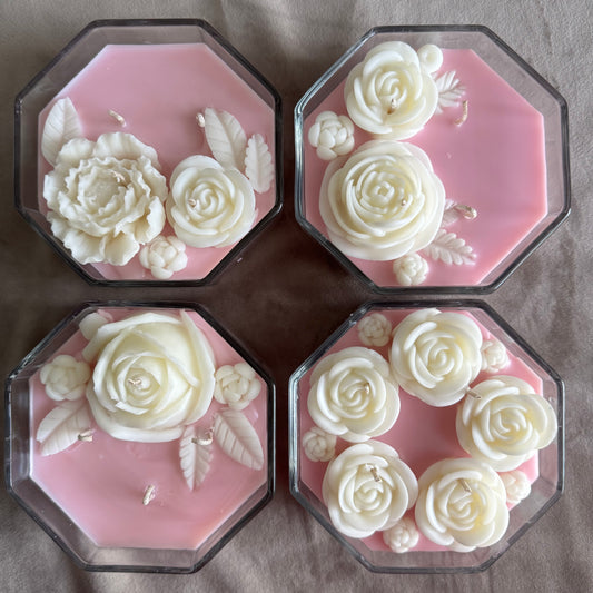 floral candle coconut apricot soy wax pink candle white flowers gift candle sea salt orchid